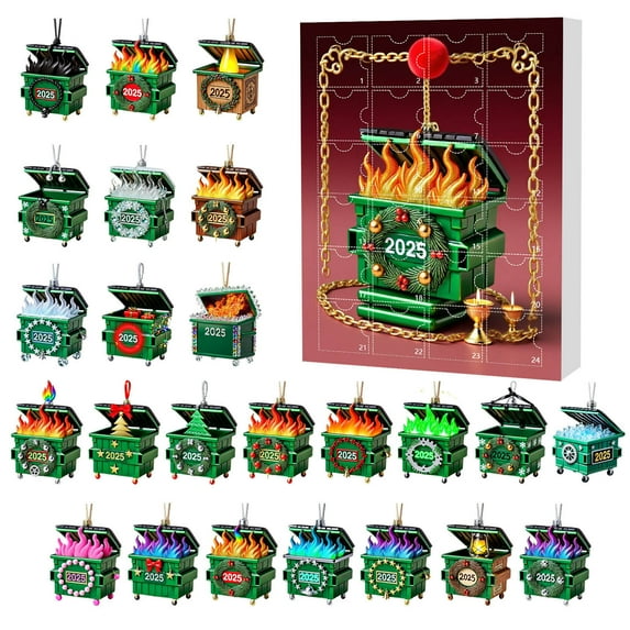 Dumpster Fire Advent Calendar 2025, 2D Acrylic Christmas Countdown Calendar, 24 Days Hanging Ornament for Xmas Tree Decorations