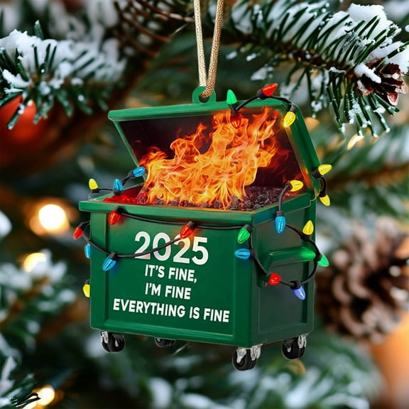 Dumpster Fire Christmas Hanging Ornament, Funny Holiday Dumpster Fire Christmas Decorations, 2D Design Unique New Year Decor Hilarious Xmas Tree Ornaments Gifts (A)