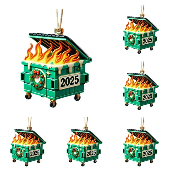 Dumpster Fire Christmas Ornament 2025 Funny Acrylic 2D Flat Ornament with Personalized Text Personalization for Xmas Tree Decor Home Holiday Decoration Garbage Can Fire Festival Hanging Gift