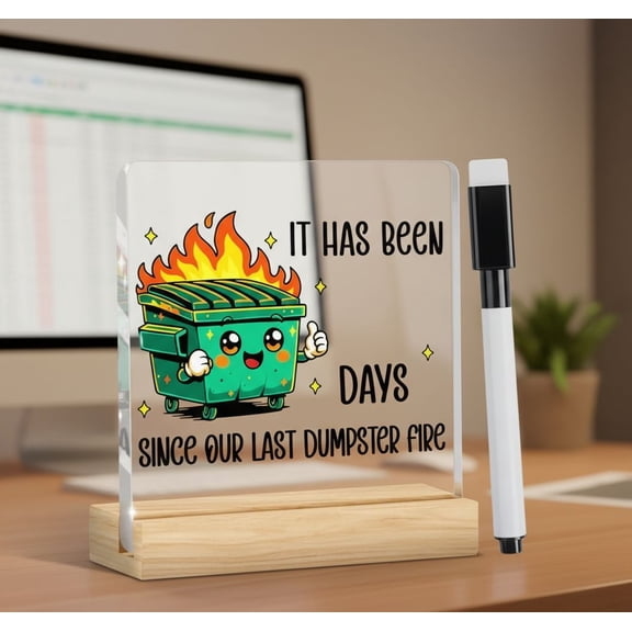 Dumpster Fire Desk Accessories - Funny Office Desk Decor, Inspirational Gifts for Women Men Coworker Staff Boss Friend, Dumpster Fire Acrylic Plaque for Home Office Tabletop Shelf