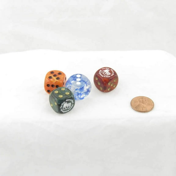 Dumpster Fire Dice Assorted Colors with Pips 16mm (5/8in) D6 Pack of 4 Wondertrail