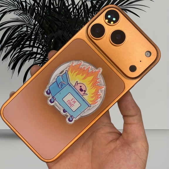 Dumpster Fire I'm Fine Phone Grip, Funny Meme Acrylic Phone Holder, This Is Fine Cartoon Phone Stand, Sarcastic Humor Gift