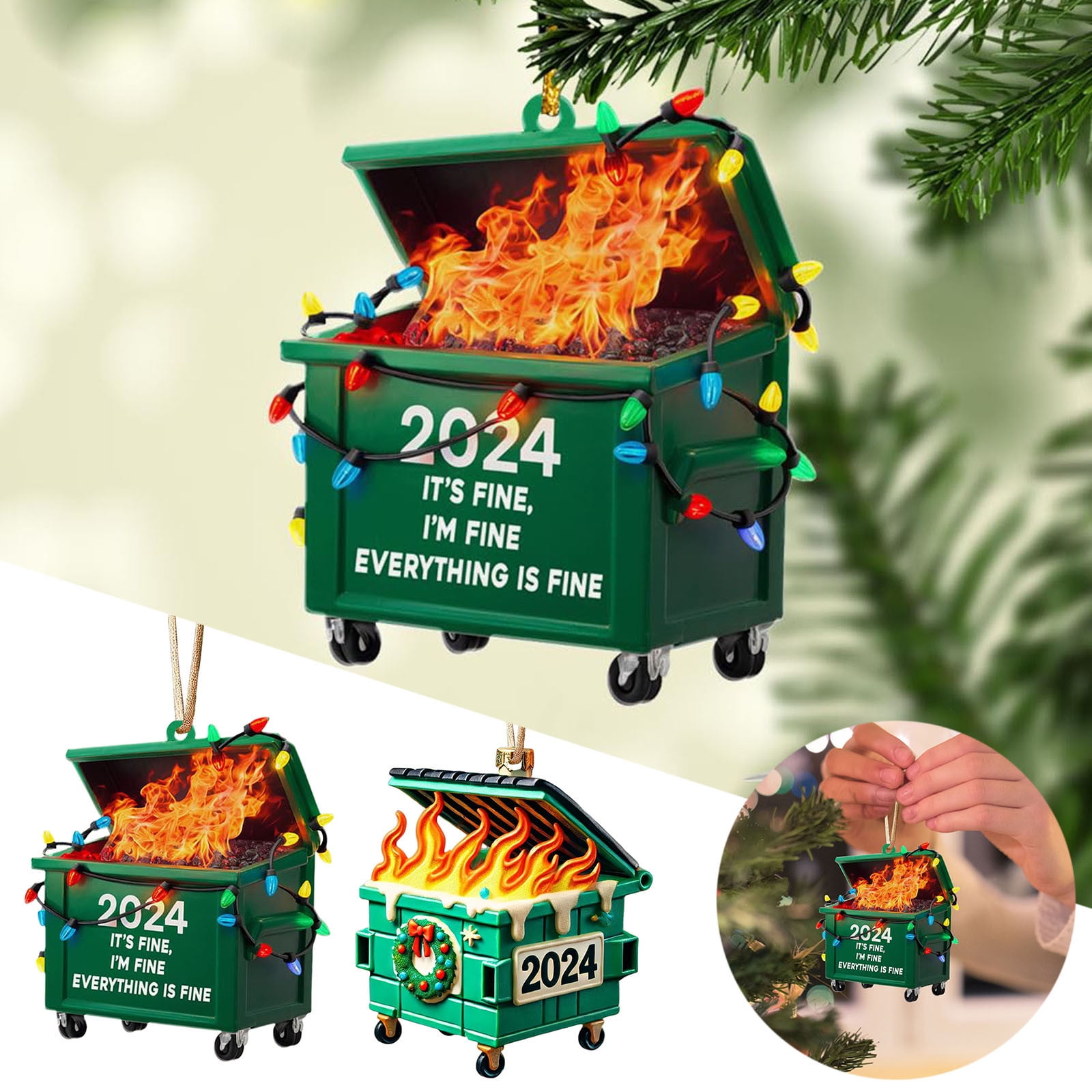 Dumpster Fire Ornaments Flame Box 2024/2025 Ornament Funny Gift for