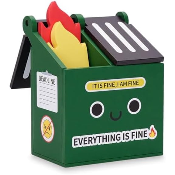 Dumpster Fire Pencil Holder with 100 PCS Flame Sticky Notes Funny Dumpster Fire Desk Accessories for Office Decor Fun Gift for Men, Coworkers (Green)