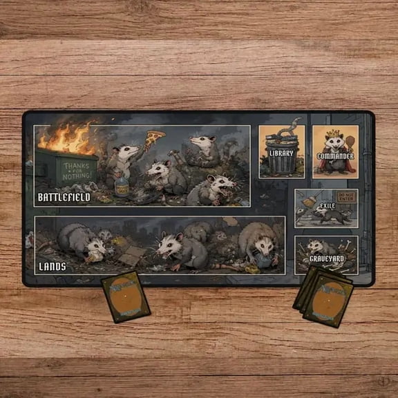 Dumpster Fire Possum Playmat Magic The Gathering Opossum MTG Commander TCG Trading Cards Game Gaming Mousepad and Playmat, Desk Pad for Gamers FASTSHIPPING