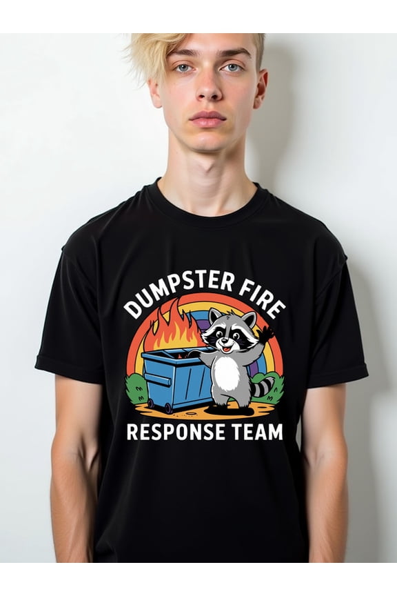 Dumpster Fire Raccoon T-Shirt men funny t shirts black limited edition elegant Unique designs, summer prints Casual Unisex Shirt Short Sleeve tshirts