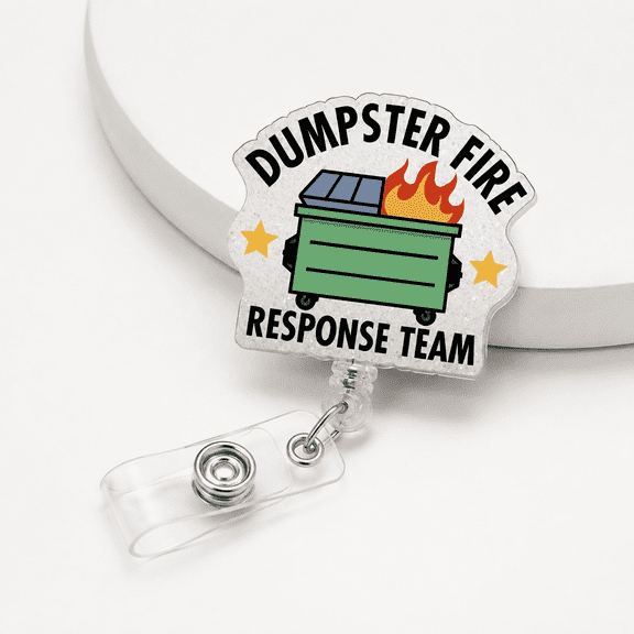 Dumpster Fire Response Team Retractable Glitter Badge Reels