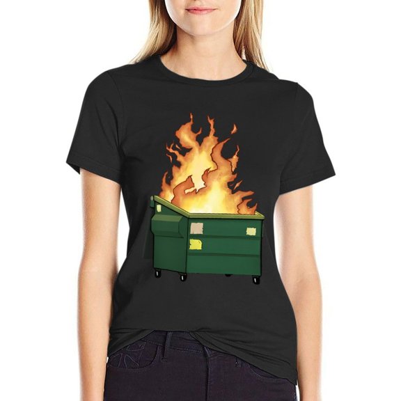 Dumpster Fire Women’s Short Sleeve Cotton T-Shirt HD Graphic Printed Tee Casual Crew Neck Top XL