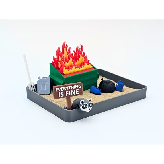 UglaForge Dumpster Fire Zen Garden Desk Decor, Office Humor Tabletop Gift