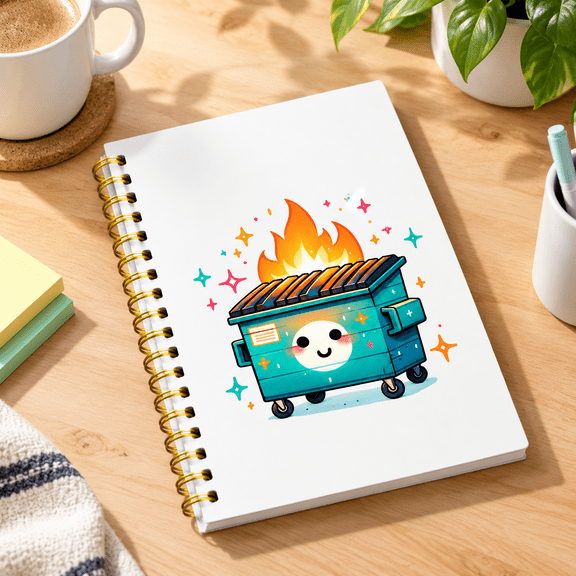 Dumpster Fire2 Spiral Notebook Journal, 8.35 x 6.22 x 0.59 In, 160 Sides