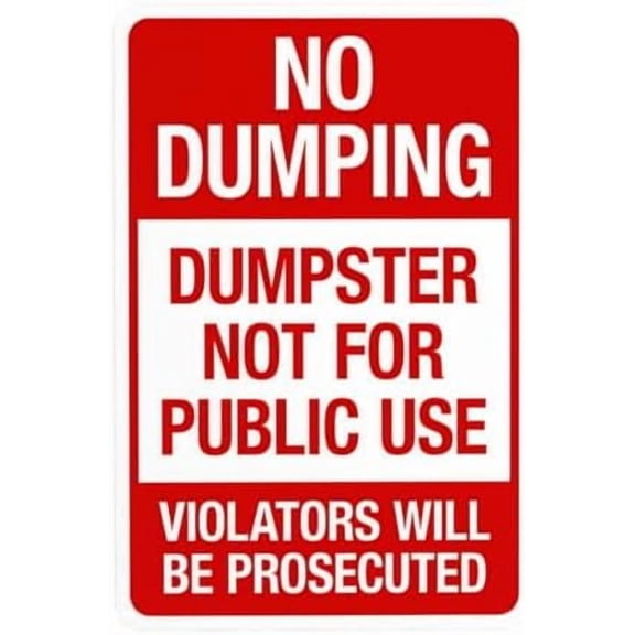 Dumpster Not for Public Use Violators will be Prosecuted Warning Sign, Metal Signs for Business Home Yard Garage Street Wall Caution Custom Decor 8 x 12 Inch
