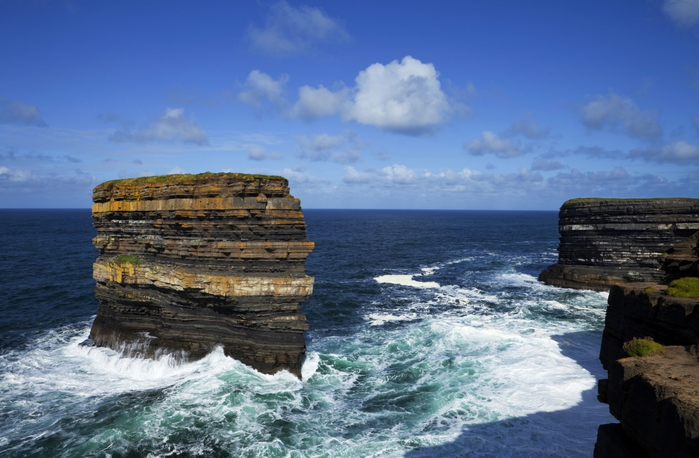 Dun Briste Sea Stack off the Cliffs of Downpatrick Head County Mayo Ireland Canvas Art - George Munday Design Pics (19 x 12)