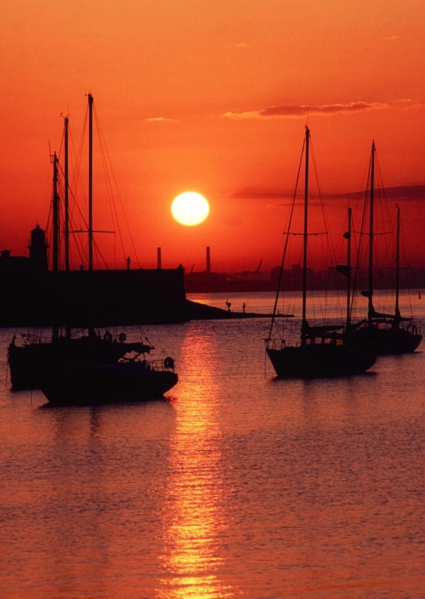 Dun Laoghaire Harbour Co Dublin Ireland Ships At Sunset Canvas Art - The Irish Image Collection Design Pics (24 x 36)