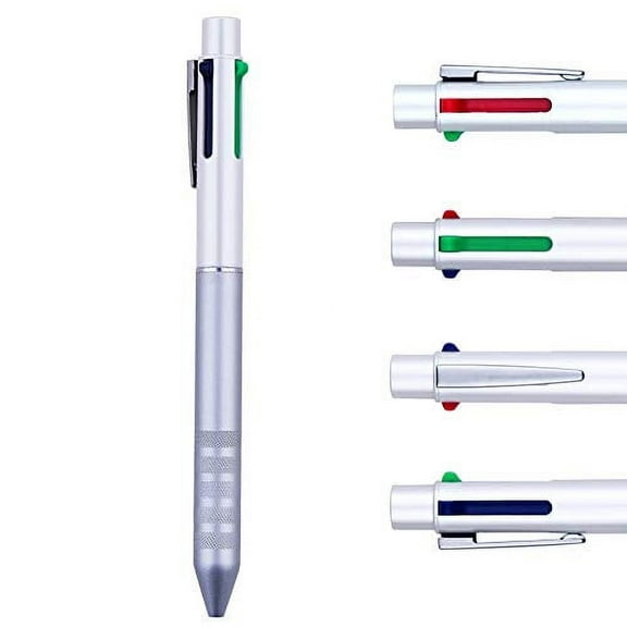 DunBong Multi Color Pen white 4 In 1 Multi function Pen with Black, Blue, Red, Green, Metal Gel Ballpoint Pen, 1-Count (White)