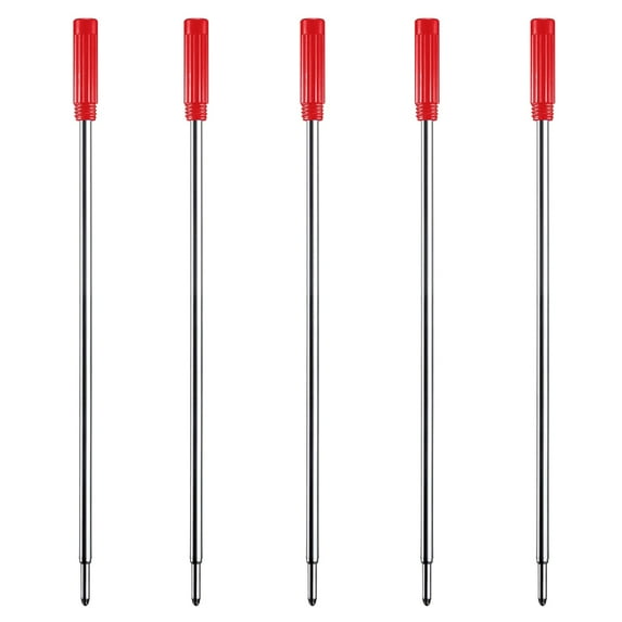 DunBong Red Ink Refill Pack of 5, Replaceable Ballpoint Pen Refills, Medium Point Metal Refill (Red)