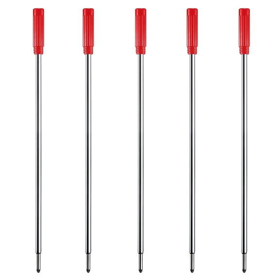 DunBong Red Ink Refill Pack of 5, Replaceable Ballpoint Pen Refills, Medium Point Metal Refill (Red)