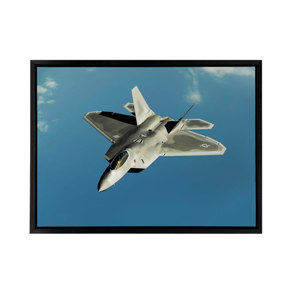 Dunaway Military USA F 22 Raptor Jet Black Framed Canvas Wall Art Print 12X16"