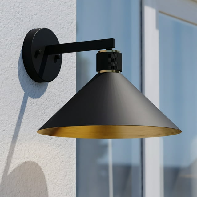 Dunbar Modern 1 Light Matte Black and Gold Outdoor Wall Sconce, Metal ...