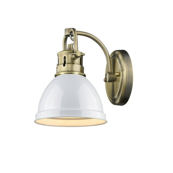 Yep by Golden Lighting Duncan 1-light Vanity in Aged Brass and White shade