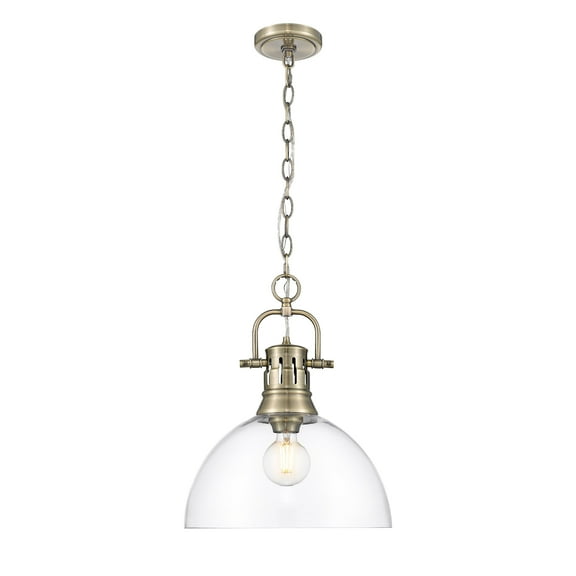 Yep by Golden Lighting Duncan 1-light 14in chain hung Pendant in Aged Brass and Clear Glass
