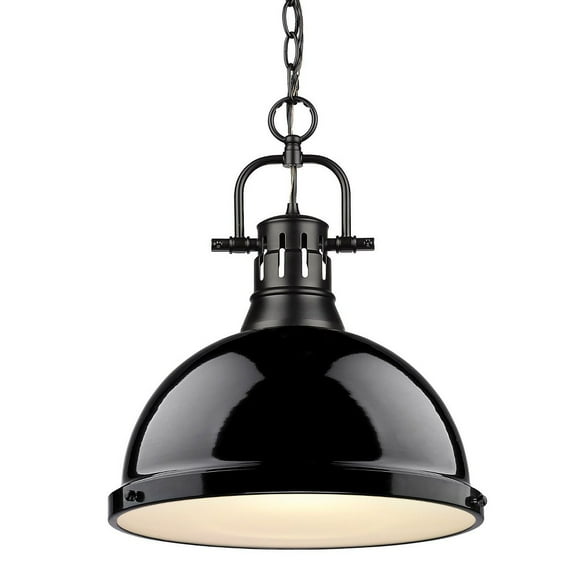 Yep by Golden Lighting Duncan 1-light 14in Chain Hung Pendant in Matte Black and Black shade