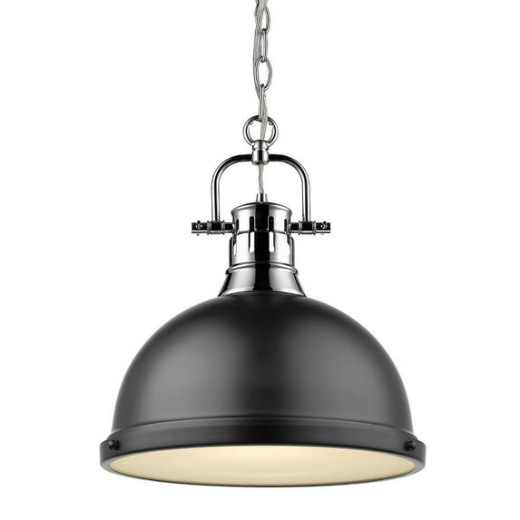 Yep by Golden Lighting Duncan 1-light 14in Chain Hung Pendant in Chrome and Matte Black shade