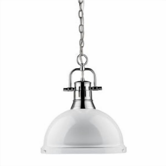 Yep by Golden Lighting Duncan 1-light 14in Chain Hung Pendant in Chrome and White shade