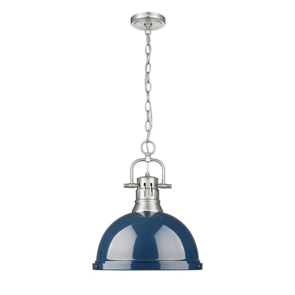 Yep by Golden Lighting Duncan 1-light 14in Chain Hung Pendant in Pewter and Navy Blue shade