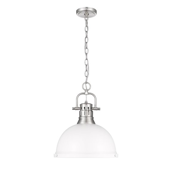 Yep by Golden Lighting Duncan 1-light 14in Chain Hung Pendant in Pewter and Matte White shade