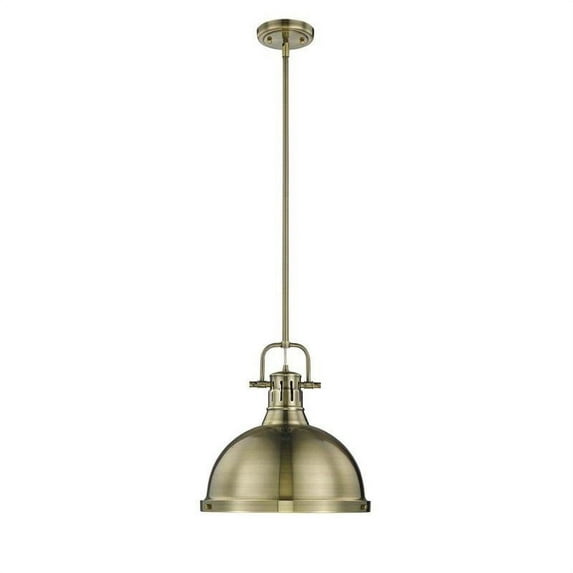 Yep by Golden Lighting Duncan 1-light 14in Rod Hung Pendant in Aged Brass