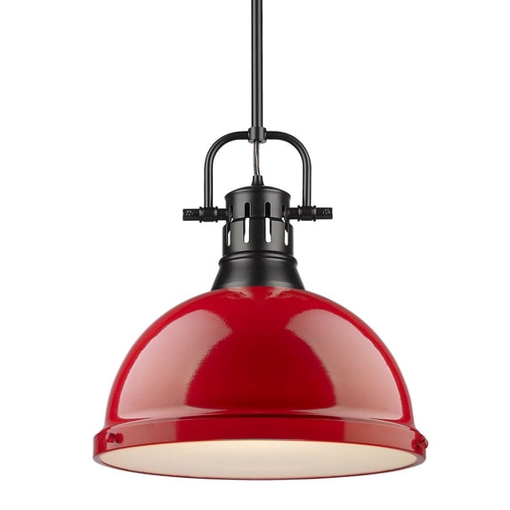 Golden Lighting Duncan 1-Light Large Pendant in Matte Black with Red