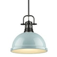 thumbnail image 1 of Yep by Golden Lighting Duncan 1-light 14in Rod Hung Pendant in Matte Black and Seafoam shade, 1 of 3
