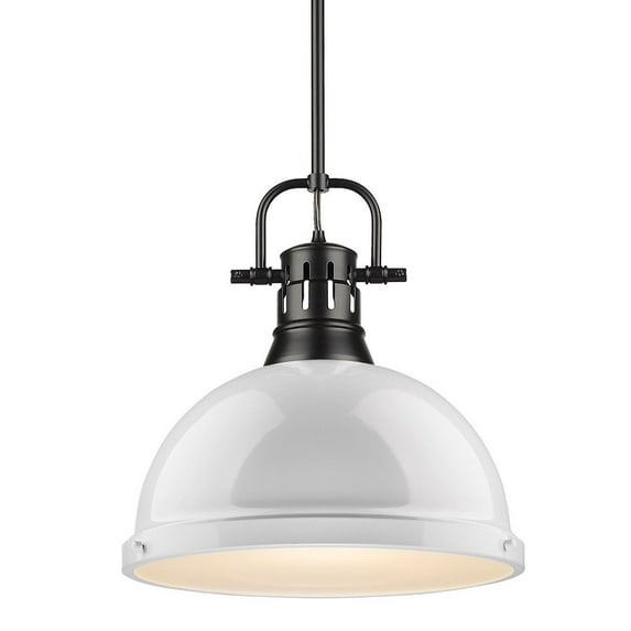 Yep by Golden Lighting Duncan 1-light 14in Rod Hung Pendant in Matte Black and White shade