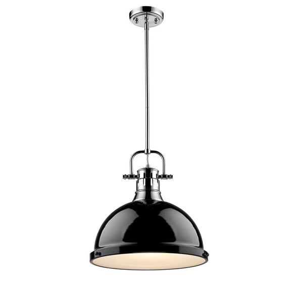 Yep by Golden Lighting Duncan 1-light 14in Rod Hung Pendant in Chrome and Black shade