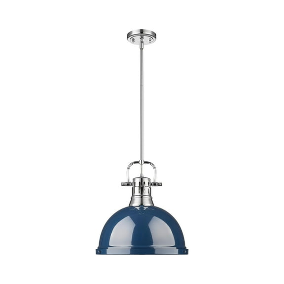 Yep by Golden Lighting Duncan 1-light 14in Rod Hung Pendant in Chrome and Navy Blue shade