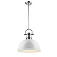 thumbnail image 1 of Yep by Golden Lighting Duncan 1-light 14in Rod Hung Pendant in Chrome and White shade, 1 of 10