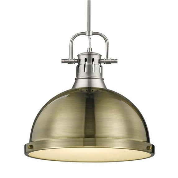 Duncan 1 Light Pendant with Rod in Pewter with Aged Brass