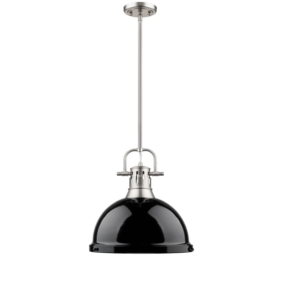 Yep by Golden Lighting Duncan 1-light 14in Rod Hung Pendant in Pewter and Black shade