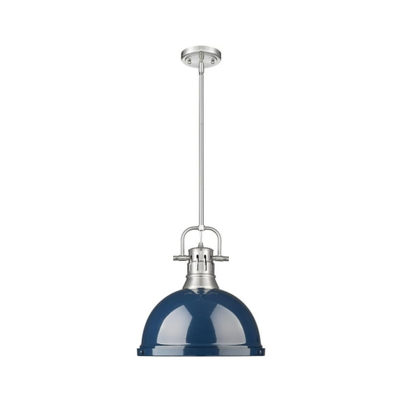 Yep by Golden Lighting Duncan 1-light 14in Rod Hung Pendant in Pewter and Navy Blue shade