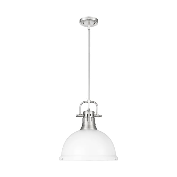 Yep by Golden Lighting Duncan 1-light 14in Rod Hung Pendant in Pewter and Matte White shade