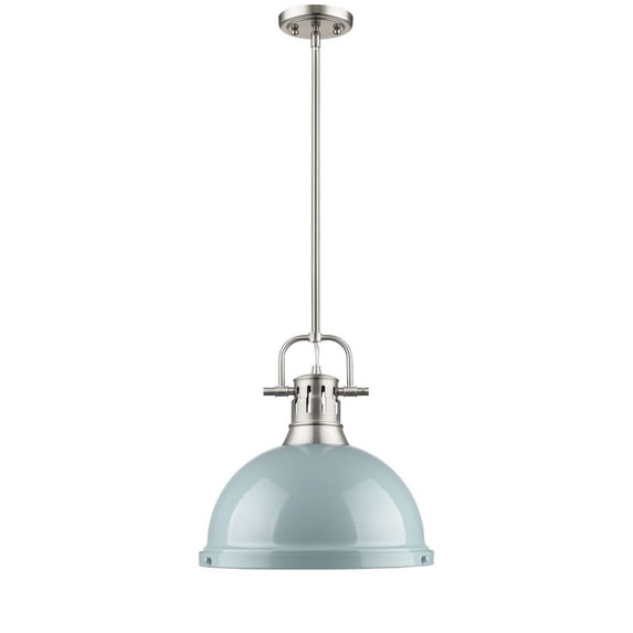Yep by Golden Lighting Duncan 1-light 14in Rod Hung Pendant in Pewter and Seafoam shade