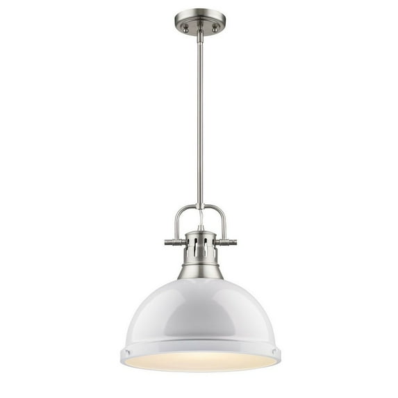 Yep by Golden Lighting Duncan 1-light 14in Rod Hung Pendant in Pewter and White shade