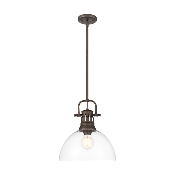 Yep by Golden Lighting Duncan 1-light 14in rod hung Pendant in Rubbed Bronze and Clear Glass