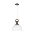 thumbnail image 1 of Yep by Golden Lighting Duncan 1-light 14in Rod Hung Pendant in Rubbed Bronze and Matte White shade, 1 of 1