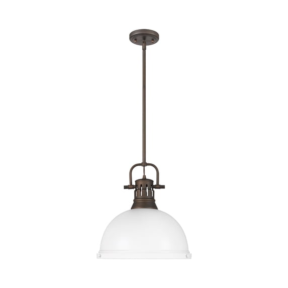 Yep by Golden Lighting Duncan 1-light 14in Rod Hung Pendant in Rubbed Bronze and Matte White shade