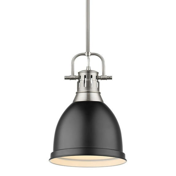 Yep by Golden Lighting Duncan 1-light 9in Rod Hung Pendant in Pewter and Matte Black shade
