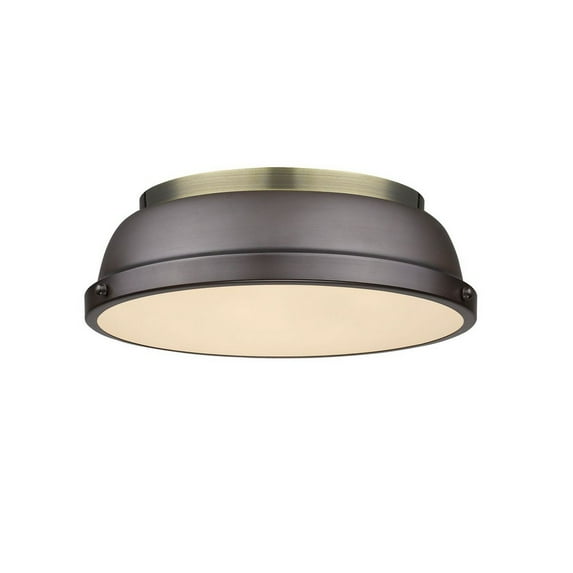 Yep by Golden Lighting Duncan 2-light Flush Mount in Aged Brass and Rubbed Bronze shade