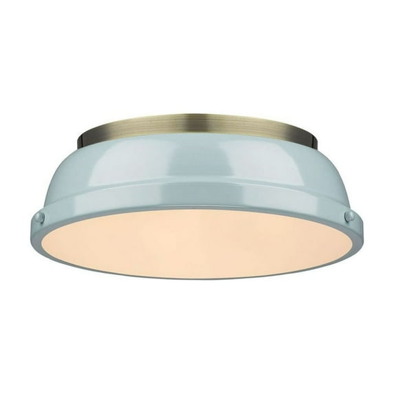 Yep by Golden Lighting Duncan 2-light Flush Mount in Aged Brass and Seafoam shade