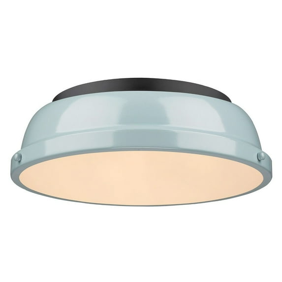 Yep by Golden Lighting Duncan 2-light Flush Mount in Matte Black and Seafoam shade