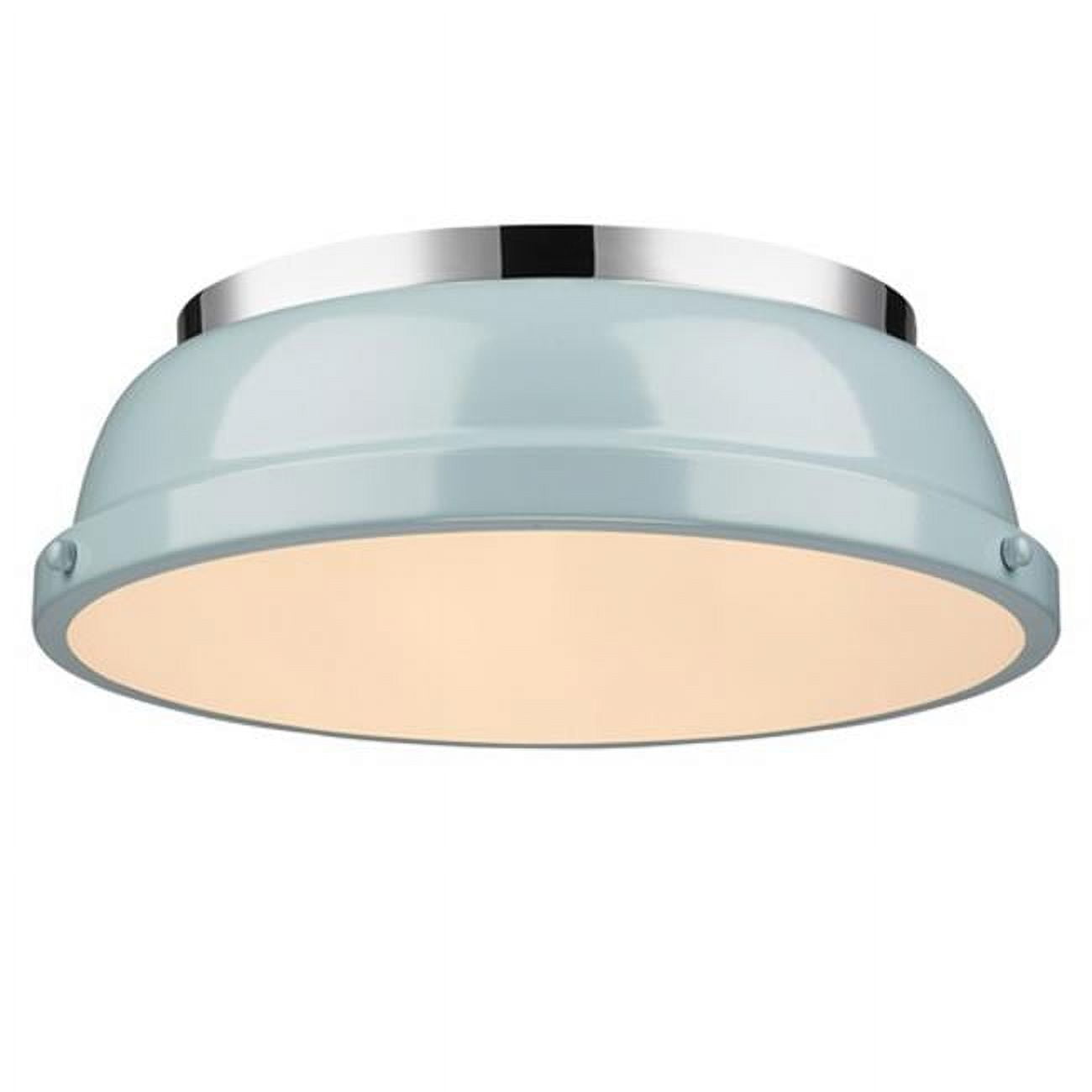 Duncan 14" Transitional Chrome Flush Mount with Seafoam Shade
